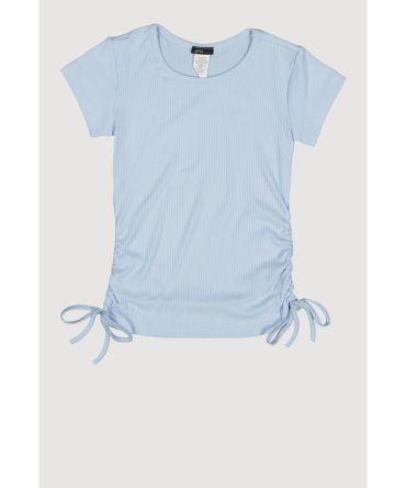 Girls Ribbed Knit Side Ruched Tee