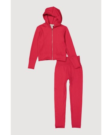 Girls Ribbed Knit Zip Front Hoodie and Leggings