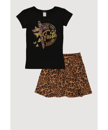 Girls Worry Ends Graphic Tee and Ribbed Knit Skirt
