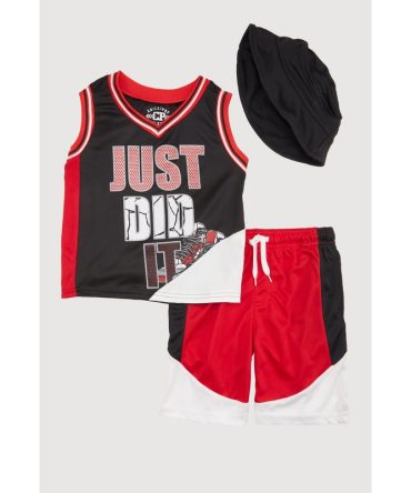Little Boys Varsity Stripe Just Did It Jersey and Shorts with Hat
