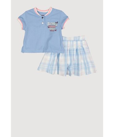 Little Girls Blessed Everyday Glitter Top and Plaid Skort