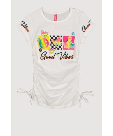 Little Girls Good Vibes Ruched Graphic Tee