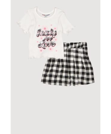 Little Girls Inspire More Love Glitter Top and Plaid Skirt