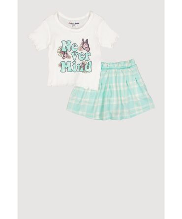 Little Girls Never Mind Glitter Top and Plaid Skirt