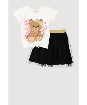 Little Girls Queen Bear Graphic Tee and Tutu Skirt