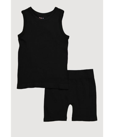 Little Girls Trendy Seamless Rib Knit Tank Top and Bike Shorts Set