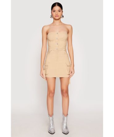 Strapless Bustier Cargo Mini Dress