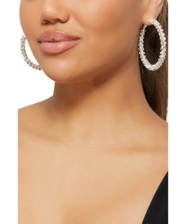 Textured Rhinestone Embellished Hoop Earrings