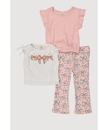 Toddler Girls Bow Graphic Tees and Printed Pants