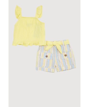 Toddler Girls Gauze Knit Peplum Top with Cargo Shorts