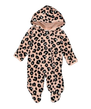 Baby Girls 0-9M Leopard Print Zip Front Footed Jumpsuit