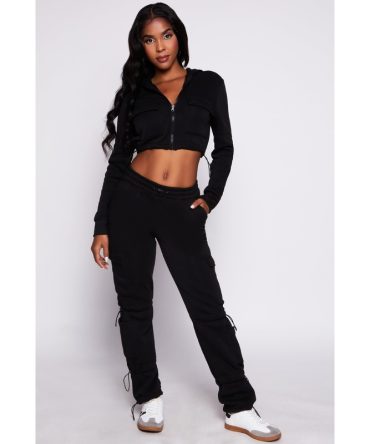 Fleece Toggle Drawstring Cargo Sweatpants