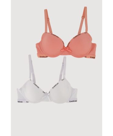 Girls Bebe Graphic Trim Bras 2 Pack