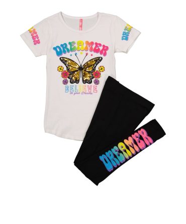 Girls Reversible Sequin Butterfly Graphic Tee and Leggings