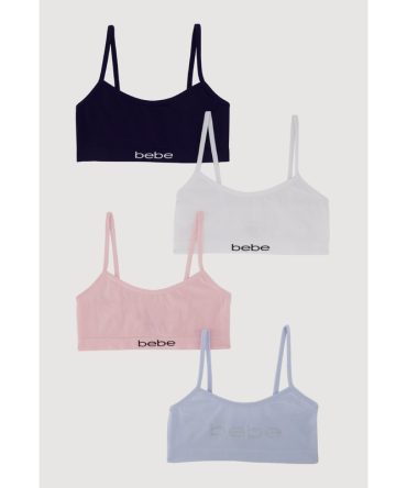 Girls Rhinestone Bebe Graphic Bras 4 Pack