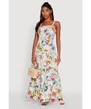 Plisse Abstract Stripe Plunge Metallic Detail Maxi Dress
