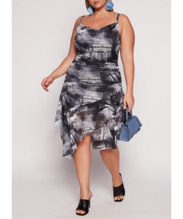 Plus Size Almost Famous Mesh Asymmetrical Ruffled Dress
