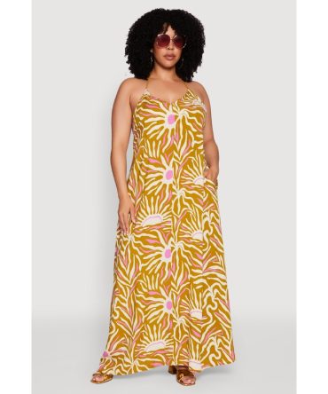 Plus Size Printed Pattern Open Back Maxi Dress