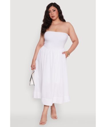 Plus Size Strapless Side Pocket Midi Dress
