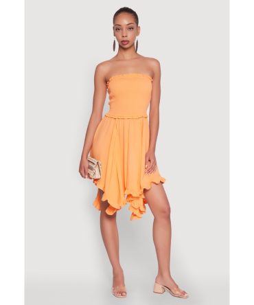 Smocked Handkerchief Hem Tube Dress