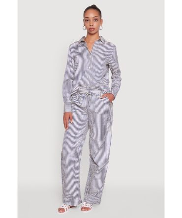 Striped Mid Rise Palazzo Pants