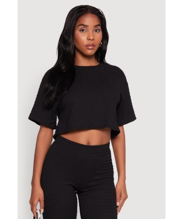 Textured Knit Boxy Crop Top