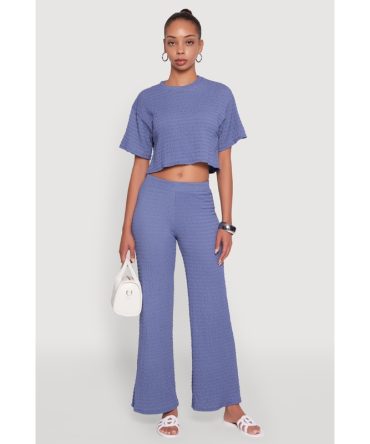 Textured Knit Wide Leg Pants