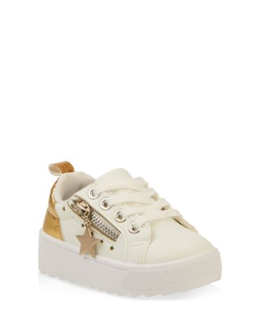 Toddler Girls Star Zipper Detail Lace Up Platform Sneakers