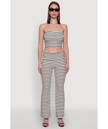 Trendy Foldover Striped Bootcut Pants