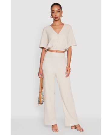 Trendy Solid High Waisted Wide Leg Pants