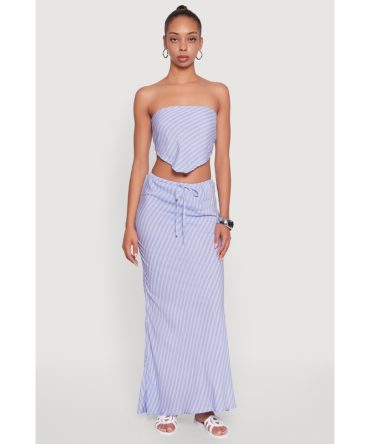 Trendy Striped Back Slit Maxi Skirt