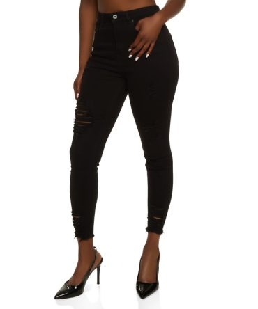WAX Distressed Frayed Hem Skinny Jeans