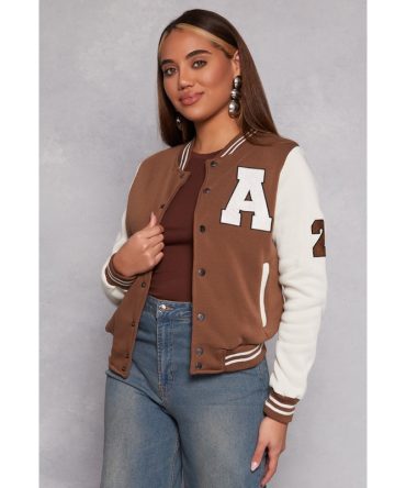 A Initial Patch Fleece Varsity Jacket