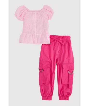 Baby Girls 12-24M Smocked Peplum Top and Cargo Joggers