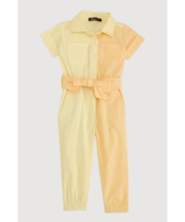 Baby Girls 12-24M Two Tone Poplin Short Sleeve Jumpsuit