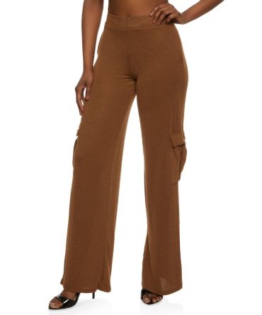 Brushed Knit Cargo Pocket Wide Leg Pants
