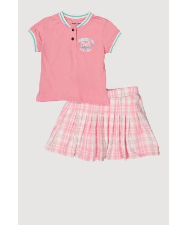 Girls Brooklyn New York Varsity Polo Shirt and Plaid Skirt