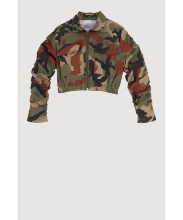 Girls Camouflage Ruched Sleeve Jacket