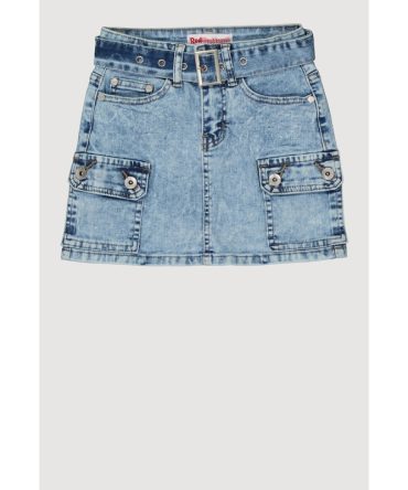 Girls Denim Belted Cargo Skirt