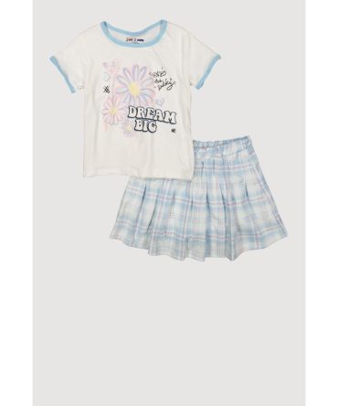 Girls Dream Big Glitter Graphic Tee and Plaid Skort
