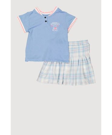 Girls Dream Chaser Varsity Polo Shirt and Plaid Skirt