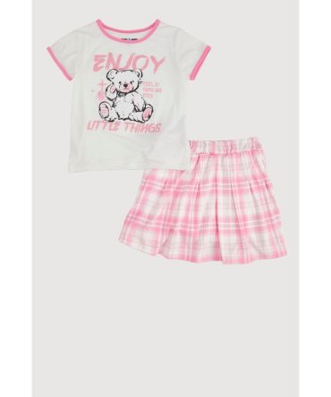 Girls Enjoy Little Things Glitter Tee and Plaid Skort