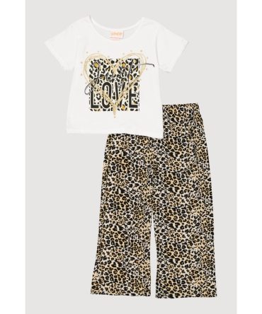 Girls Just Love Graphic Tee and Leopard Print Pants