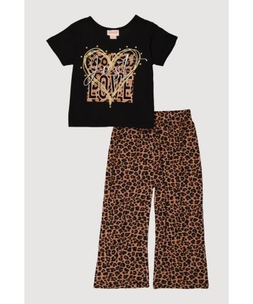 Girls Just Love Graphic Tee with Leopard Print Pants