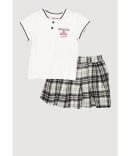 Girls New York Dreamer Polo Shirt and Plaid Skirt