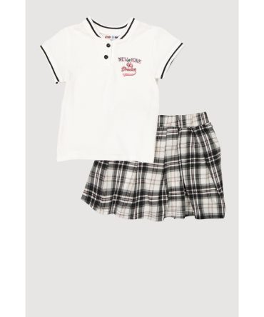 Girls New York Dreamer Polo Shirt and Plaid Skirt