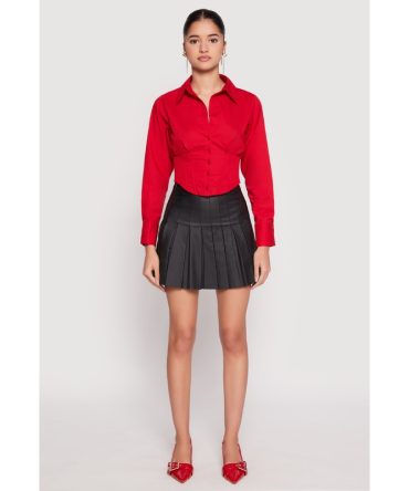 Leather Look Pleated Skirt
