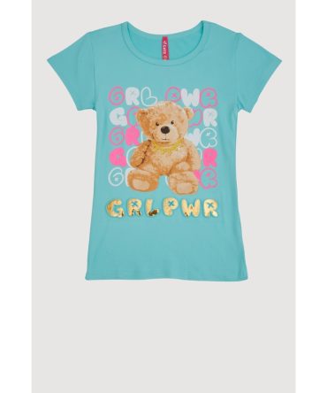 Little Girls Grl Pwr Bear 3D Foil Graphic Tee