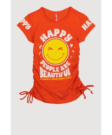 Little Girls Happy Ruched Graphic Tee