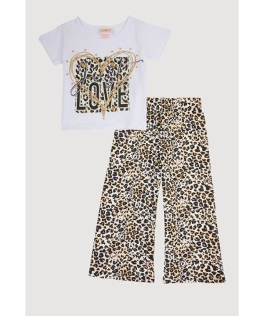 Little Girls Just Love Glitter Graphic Tee with Leopard Print Pants